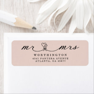 Black White Hearts Script Mr & Mrs Wedding Label