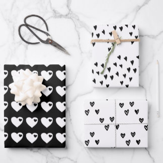 Black & White hearts Wrapping Paper Sheet