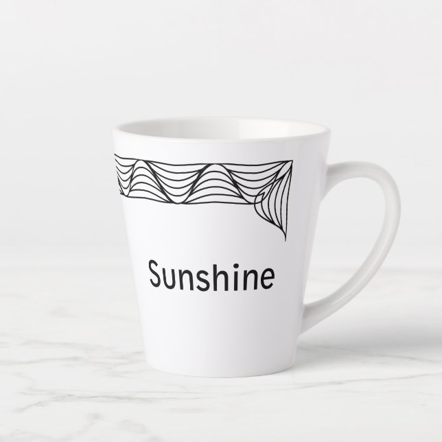 Black & White Heat Wave Personalized Latte Mug (Right)