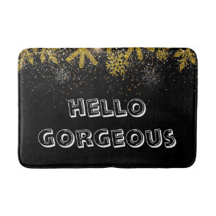 Black & White "Hello Gorgeous" Brush Letter Themed Bath Mat
