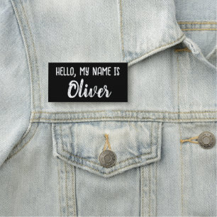 Black White Hello My Name Is School Modern ID Fun Name Tag