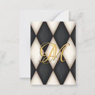 Black & White Herlequin Faux Antique Monogrammed Card