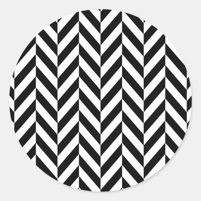 Black White Herringbone Pattern Classic Round Sticker (Front)