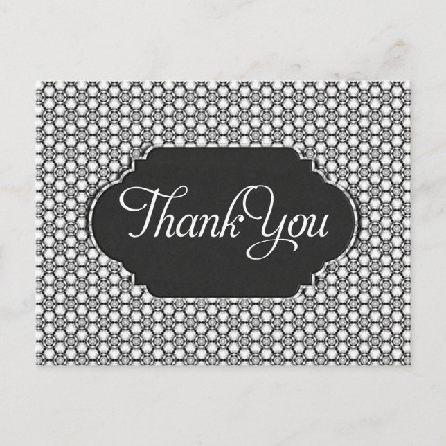 Black White Hexagon Pattern Thank You Postcard (Front)