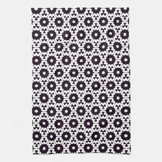 Black White Hexagon Star JustPatterns Fabric Kitchen Towel (Vertical)