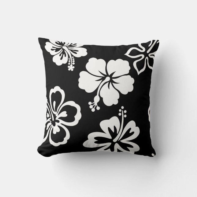 Black & White Hibiscus Throw Pillow (Front)