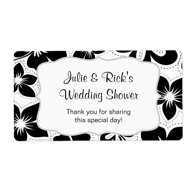 Black White Hibiscus Water Bottle  - customize it! (Front)