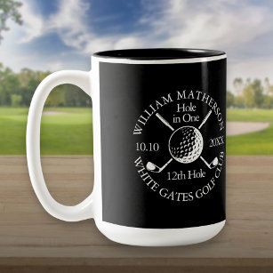 Black White Hole in One Golf Ball And Clubs Custom Two-Tone Coffee Mug