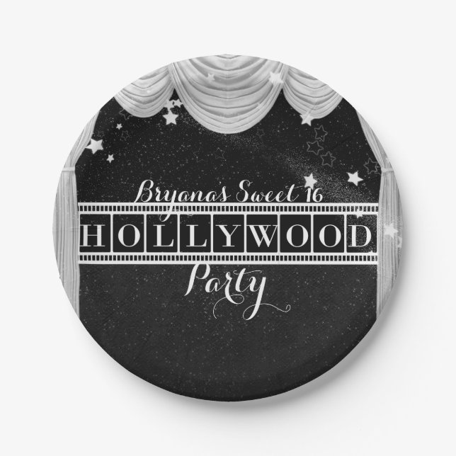 Black & White HOLLYWOOD Curtains Elegant Party Paper Plate (Front)