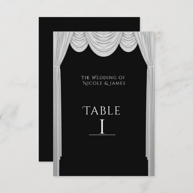 Black & White HOLLYWOOD Curtains Table Number Card (Front/Back)