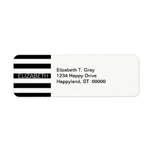 Black White Horizontal Preppy Stripe Name Monogram