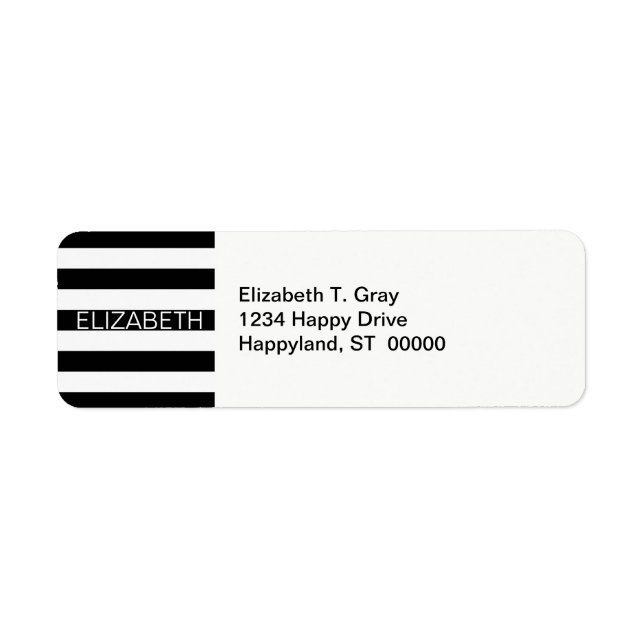 Black White Horizontal Preppy Stripe Nom monogram (Devant)