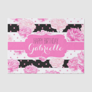 Black & White Horizontal Stripes Floral Monogram Tissue Paper