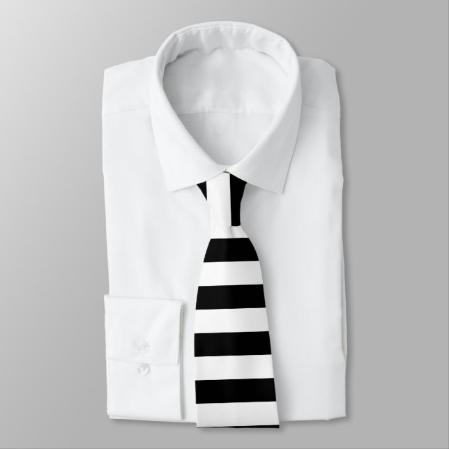 Black &amp; white horizontal stripes pattern tie (Tied)