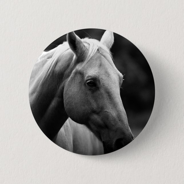 Black White Horse 2 Inch Round Button (Front)