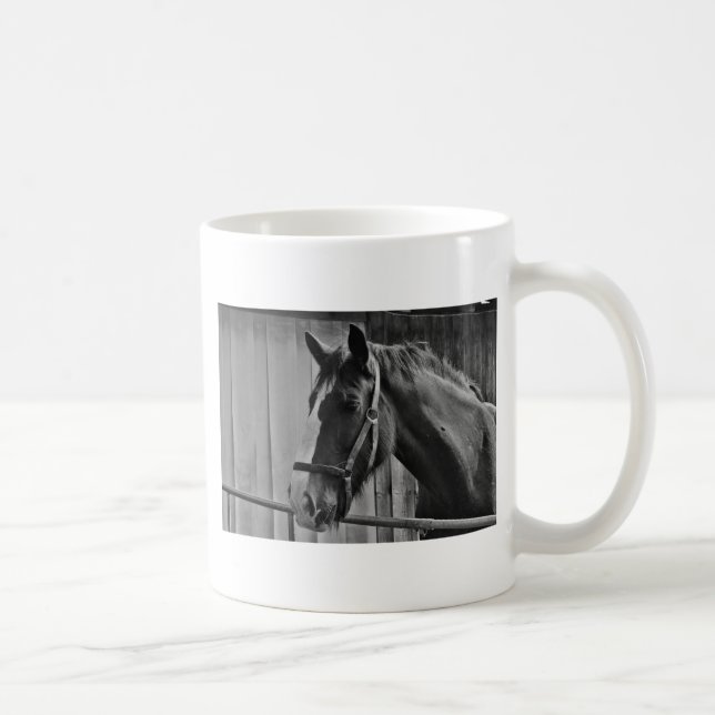 Black White Horse - Animal Photography Art Coffee Mug (Right)