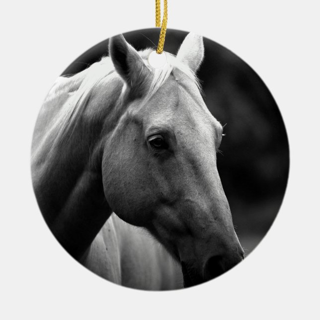 Black White Horse Ceramic Ornament (Front)