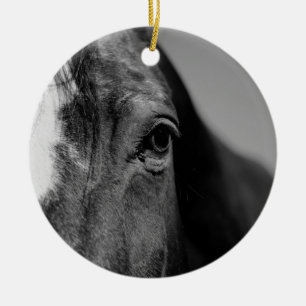 Black White Horse Eye Artwork Ceramic Ornament