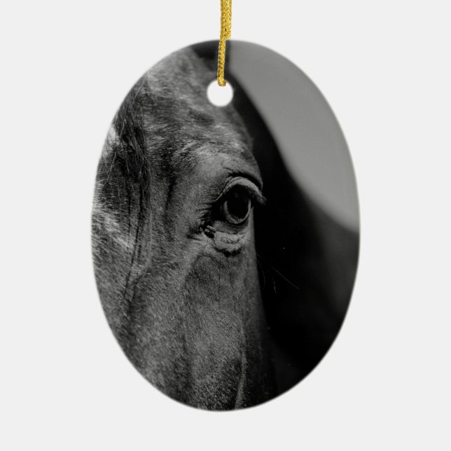 Black White Horse Eye Artwork Ceramic Ornament (Front)