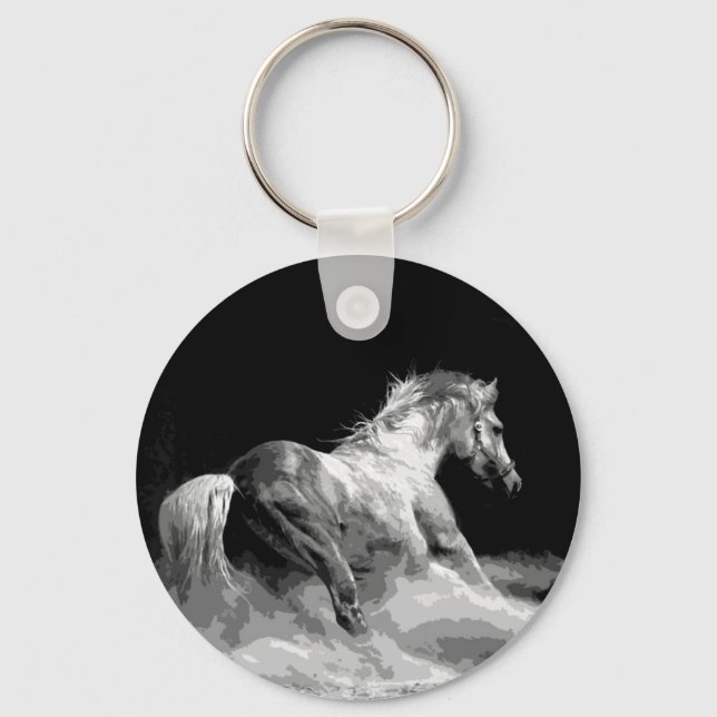 Black & White Horse in Action Keychain (Front)