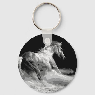 Black & White Horse in Action Keychain