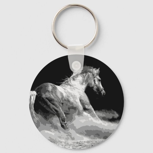 Black & White Horse in Action Keychain (Front)