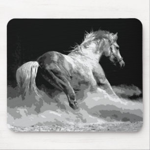 Black & White Horse in Action Mouse Pad