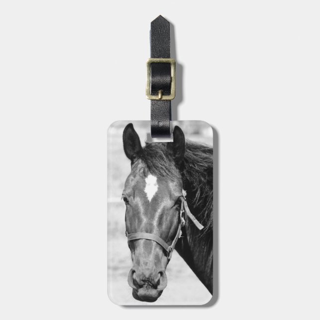 Black White Horse Luggage Tag (Front Vertical)
