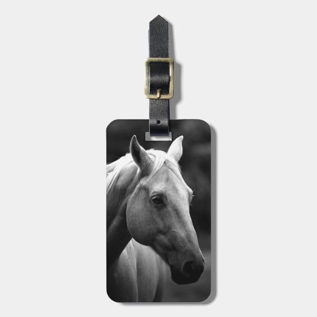 Black White Horse Luggage Tag (Front Vertical)