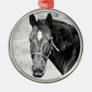 Black White Horse Metal Ornament