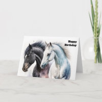 Black & White Horse Pair in Watercolor Birthday
