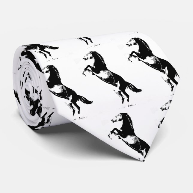 Black White Horse Rearing Tie (Rolled)