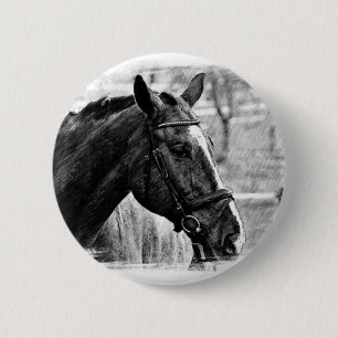 Black White Horse Sketch 2 Inch Round Button