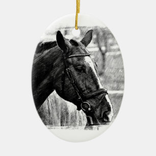 Black White Horse Sketch Ceramic Ornament