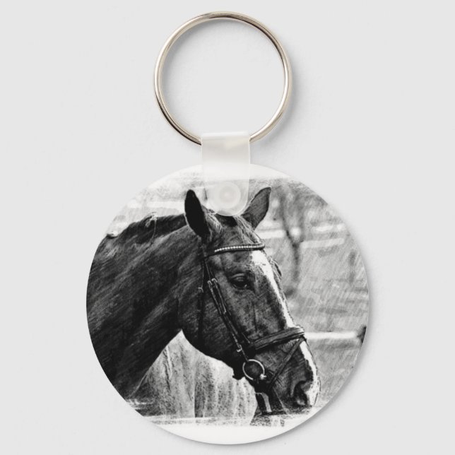 Black White Horse Sketch Keychain (Front)