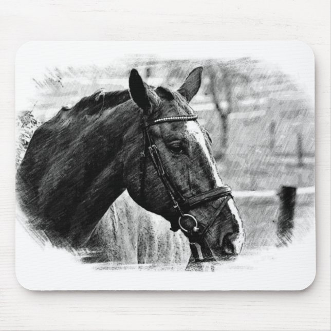 Black White Horse Sketch Mouse Pad (Front)