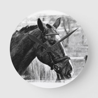 Black White Horse Sketch Round Clock