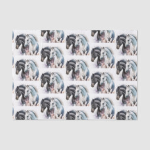 Black & White Horses in Watercolor Tissue Paper