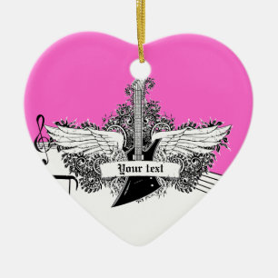 Black white hot pink electric guitar with wings ceramic ornament