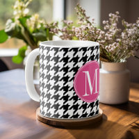 Black White Hot Pink Houndstooth Pattern Monogram