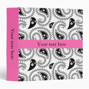 Black, White, Hot Pink Paisley Pattern Binder