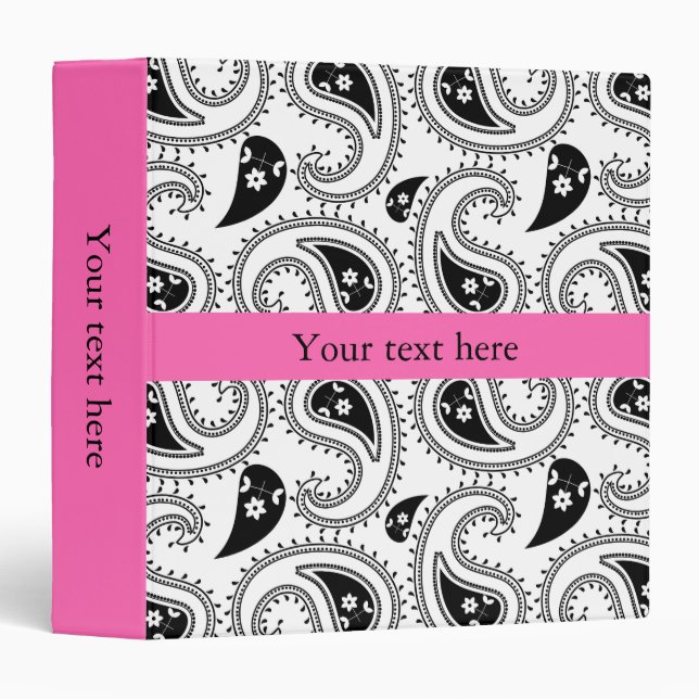 Black, White, Hot Pink Paisley Pattern Binder (Front/Spine)