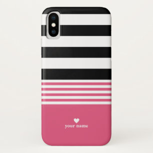 Black, White & Hot Pink Striped Personalized Case-Mate iPhone Case