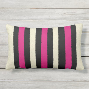 Black White Hot Pink Stripes Cool Simple Pattern Lumbar Pillow