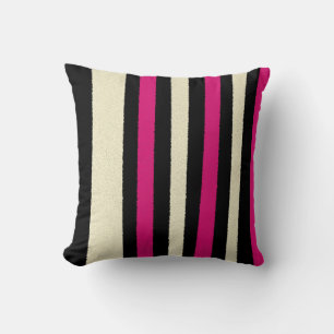 Black White Hot Pink Stripes Cool Simple Pattern Throw Pillow