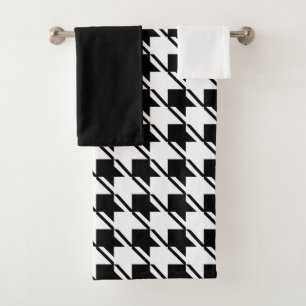 Black White Houndstooth Bath Towel Set