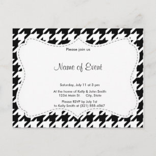 Black & White Houndstooth Invitation Postcard