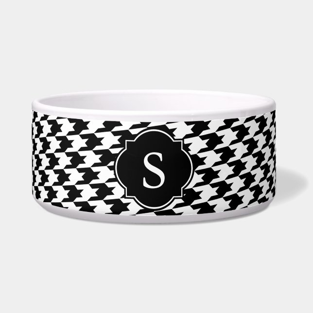 Black & White Houndstooth Monogram Large Dog Bowl (Front)
