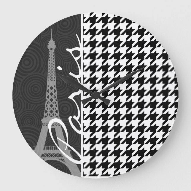 Black & White Houndstooth; Paris Large Clock (Front)
