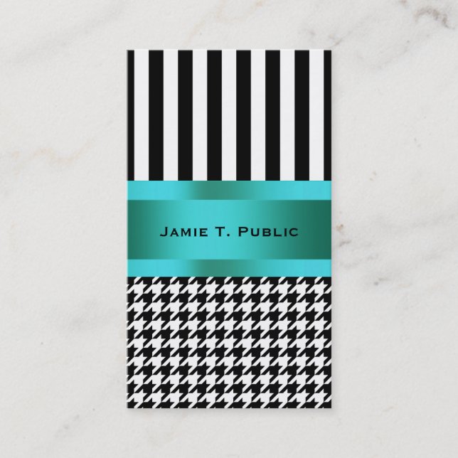 Black & White Houndstooth Pattern Business Card (Front)